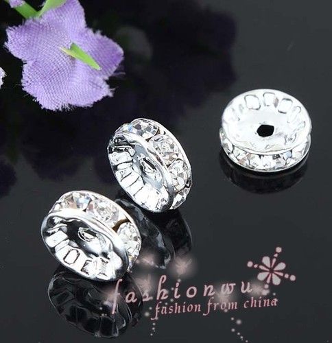 Silver Plated Rhinestone Crystal Round Beads Spacers Beads 10mm 8mm 12mm Loose Beads Crystal