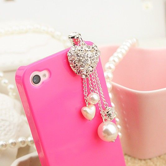 Alloy Love Heart Cell Phone Anti Dust Plug Artificial Pearls Diamond Dustproof Plug Crystal Ear