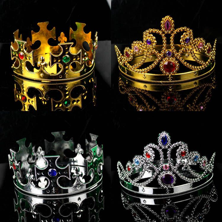 King Crown Queen Crown Plastic Gold Silver Diamond Halloween Prop ...