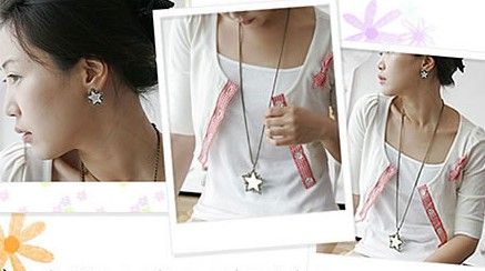 15Pcs* retro pattern trim pentagram mirror necklace sweater chain