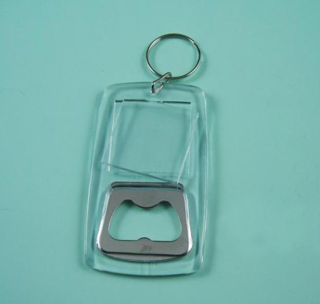 BlANK ACRYLIC RECTANGLE BOTTLE OPENER KEYCHAINS LITE BEER METAL INSERT