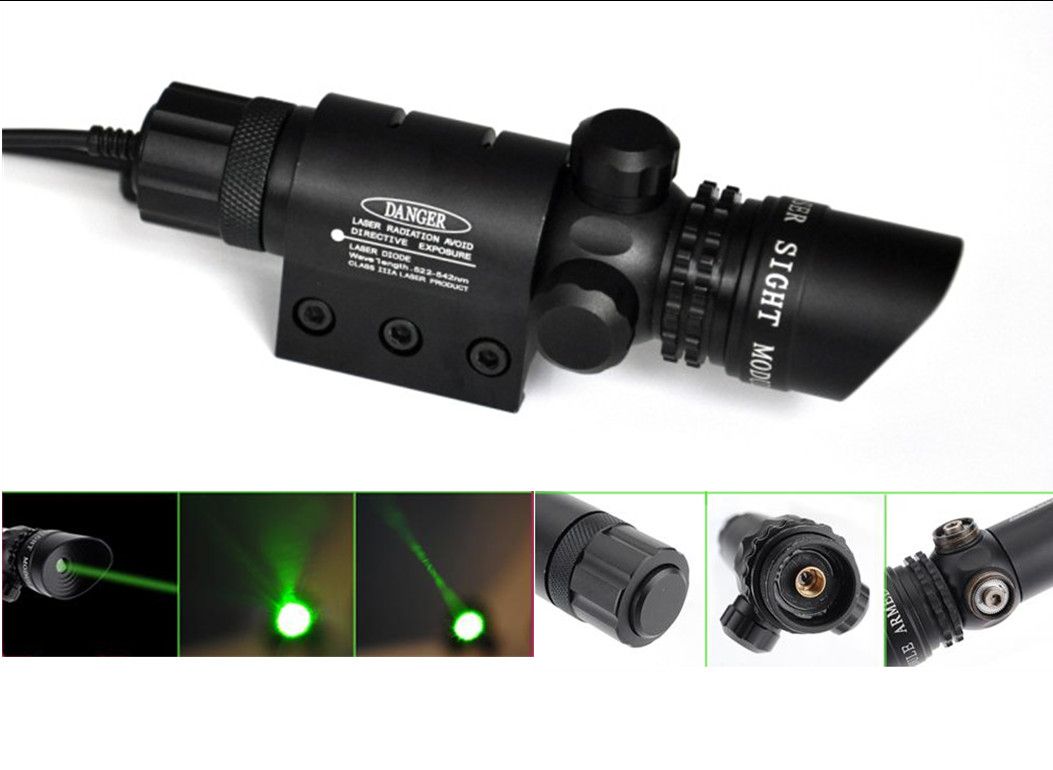 Groene Laser Dot Sight Scope 2 Switches Mount Rail Jacht Air Rifle Gun Box Set