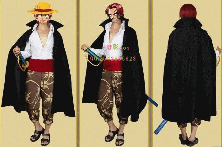 Giapponese Cartoon Anime One piece Captain Red Haired Shanks Costume Cosplay Set Cape + Pants + Shirt + Sash