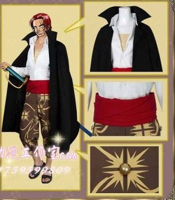 Giapponese Cartoon Anime One piece Captain Red Haired Shanks Costume Cosplay Set Cape + Pants + Shirt + Sash