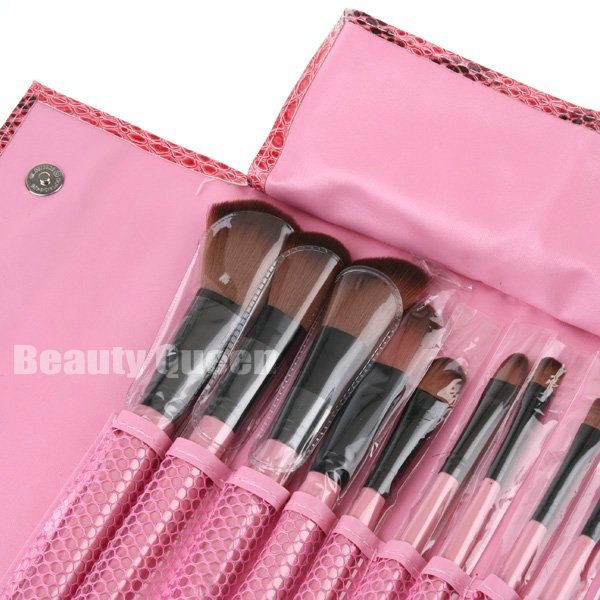 Makeup Brushes Eyeshadow Set Eyebrow Comb with Roll up Snake Pattern Pink Bag Make up Brush6593298