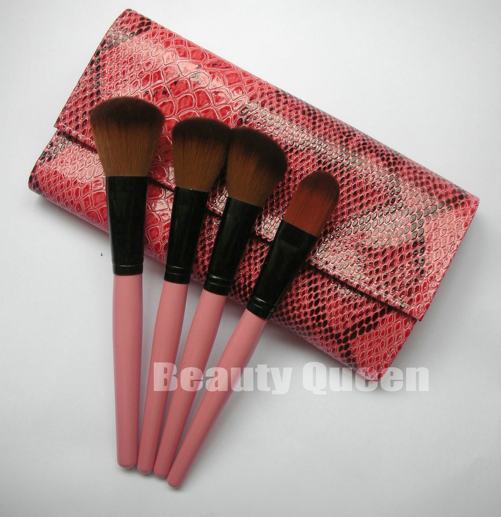 15-delige make-up kwasten Oogschaduwset Wenkbrauwkam met oprolbaar slangenpatroon Roze tas Make-upborstel6756189