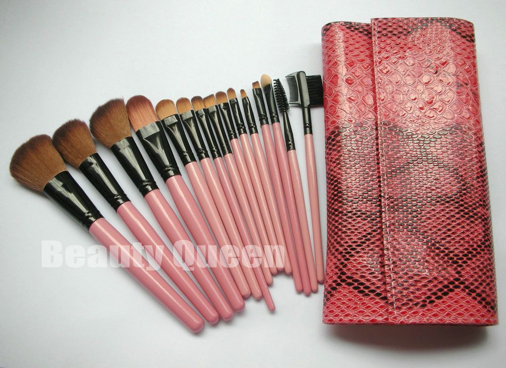 Makeup Brushes Eyeshadow Set Eyebrow Comb with Roll up Snake Pattern Pink Bag Make up Brush