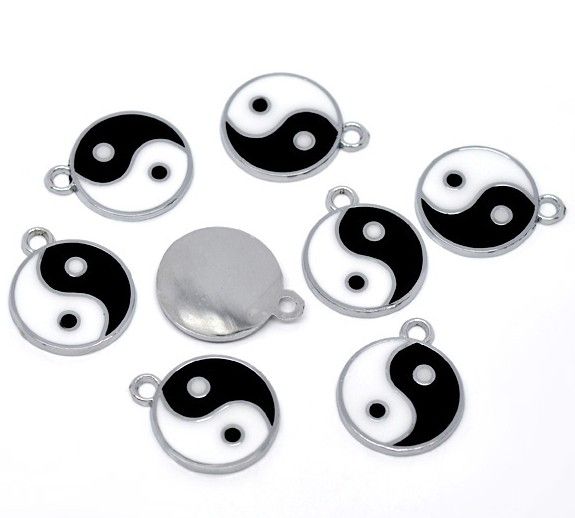 

100pcs Silver Tone Enamel Yin Yang Charm Pendants 25x20mm, Bronze;silver