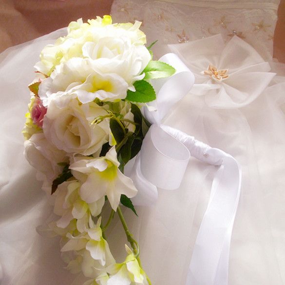 Wedding Bouquet Artificial White Rose Flowers ,Bridal Throw Bouquet