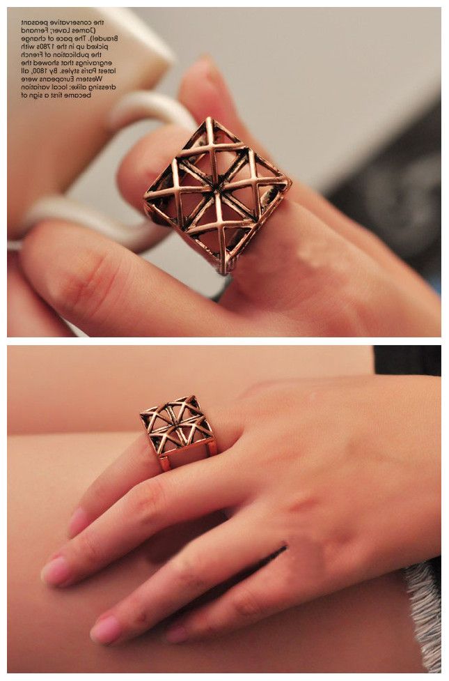 Vintage Punk Rings Fashion Pyramid Cone Pierced Hollow Rings New