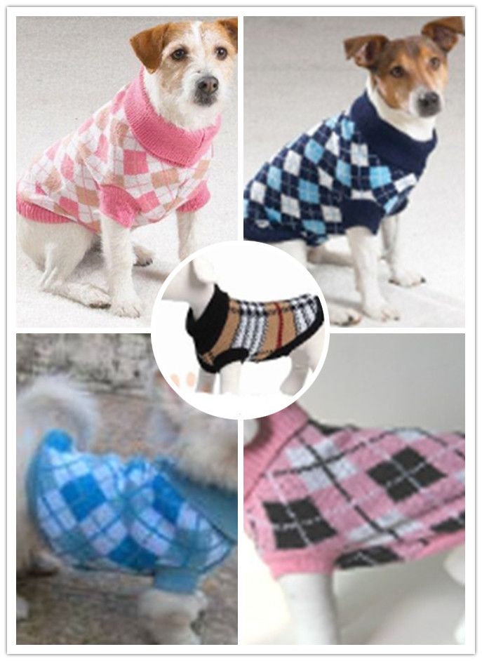 Pet Clothes Coat Apparel Sweater Classic Check Pattern Round Neck High Collar XS S M L XL Mixed Size