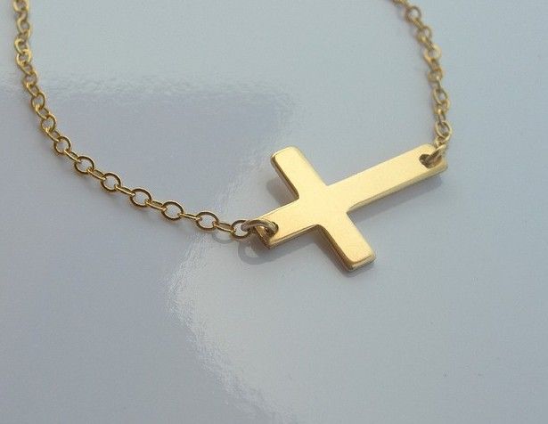 10pcs* Gold & Silver Horizontal Sideways Cross Necklace Side Celebrity Pendant Necklace