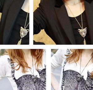 TASSEL NECKLACE Fashion Rhinestone Leopard Head Pendant 3 Color Mix Unisex Jewelry