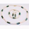 Nuovo arriva AA6-15MM 18 '' verde agata bianca perla d'acqua dolce collana bracciale orecchino gioielli set