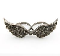 Wholesale New Vintage Style Silver Bronze Rhinestone Angel Wing Double Finger Ring unisex Fashion jewelry