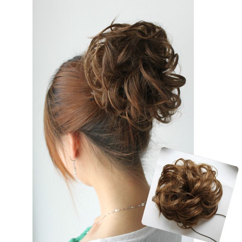 Ladies Big Curly Hair Buns Chignons Synthetic Hair Drop Shipping