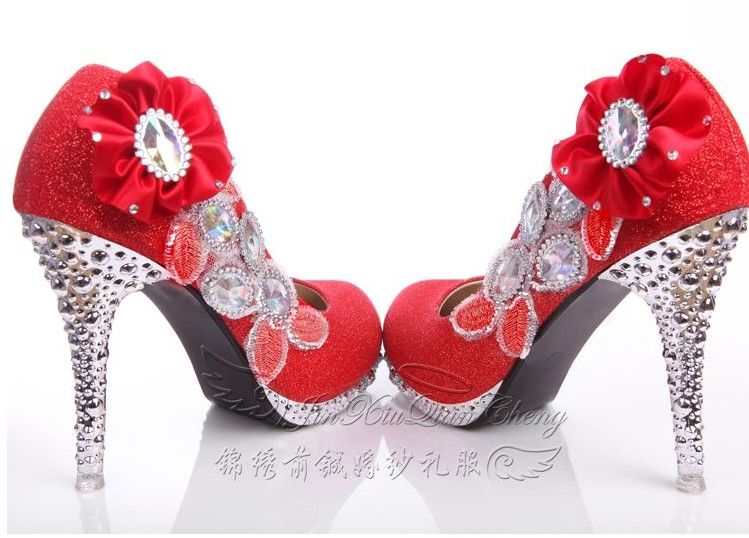 Silver Bridal High Heels Shoes &3erew Womens Flower Wedding Shoes Party ...