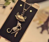 Wholesale Vintage Simulated DIamond Sexy Cat Girl Pendant Necklaces Sweater Chain Women New Arrival xmas gifts