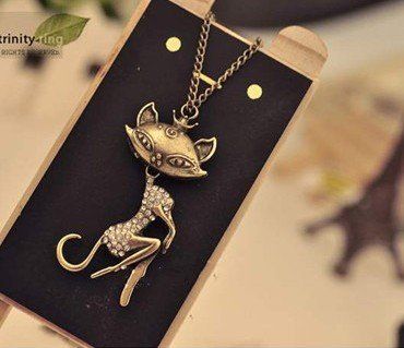 

Vintage Simulated DIamond Sexy Cat Girl Pendant Necklaces Sweater Chain Women New Arrival xmas gifts 20pcs