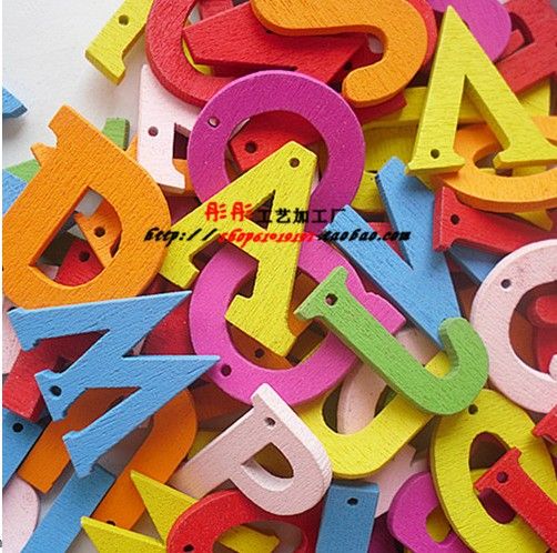 Cartoon Letter Wood Beads Sewing or Scrapbooking Craft Assorted colors Hot