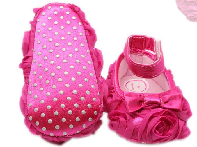 2015 New Hot Pink Bow Roses Princess Shoes Baby Shoes Non Slip Toddler