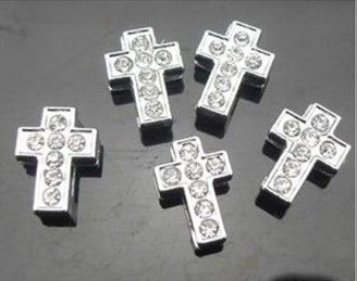 Alta calidad 100 unids/lote 8mm diamantes de imitación completos amuletos deslizantes cruzados aptos para 8mm DIY accesorios pulsera pulsera