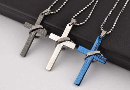 Neu!! Titan Edelstahl Bibel Kreuz Anhänger Halsketten Mode Männer Frauen Schmuck Mix Farbe auf Lager 24 Stück
