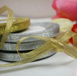 1 Roll 25 Yards 3/8" Metallic Gold/Silver Glitter Ribbon Wedding Decoration Gold Silver Pick