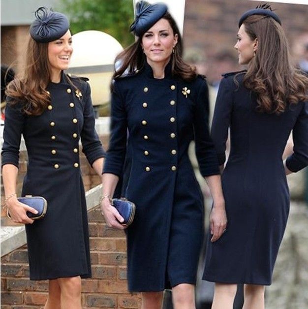Woolen podwójna piersi księżniczka płaszcz Kate Middleton płaszcz kolor niebieski biały okop