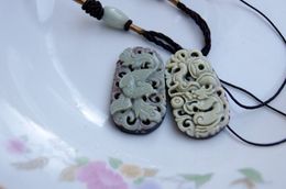 Hand-carved beautiful natural purple jade. Rectangular dragon and phoenix match, lover style, amulet necklace - pendant (good luck)