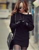 Sıcak Kore moda Kadın Slim Off Omuz Uzun Örme Triko M / L Siyah Tops