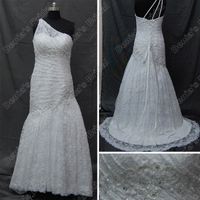 2016 sirène dentelle robes de mariée Eleanor une épaule froncé corset réel Images réelles lacets robes de mariée
