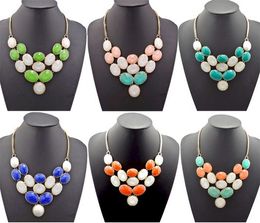 Candy Gem Statement Choker Bib Necklace 7colors New Fashion Gold Tone Metal Resin Ellipse