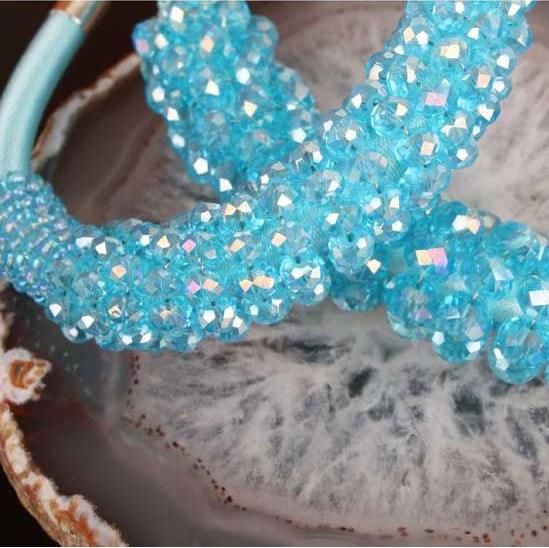 Ny Ankomst Blue Crystal Faceted Bead Choker Halsband Armband Smycken Set Kvinnors Party Smycken