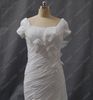 Modest Short Sleeve Wedding Dress Sheath Square Neckline Ruched 3D Flowers Beaded Court Train DB332600301