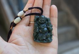 Hand-carved (xinjiang and tian) qingyu lotus seat Buddha. Amulet - beautiful pendant necklace.