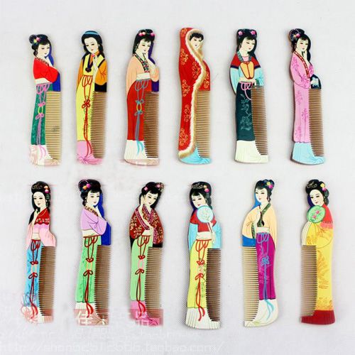 Pintados À mão De Madeira Pentes De Cabelo De Casamento De Natal Festa de Aniversário Favor Artesanato estilo chinês com Inglês Introdução 10 pçs / lote