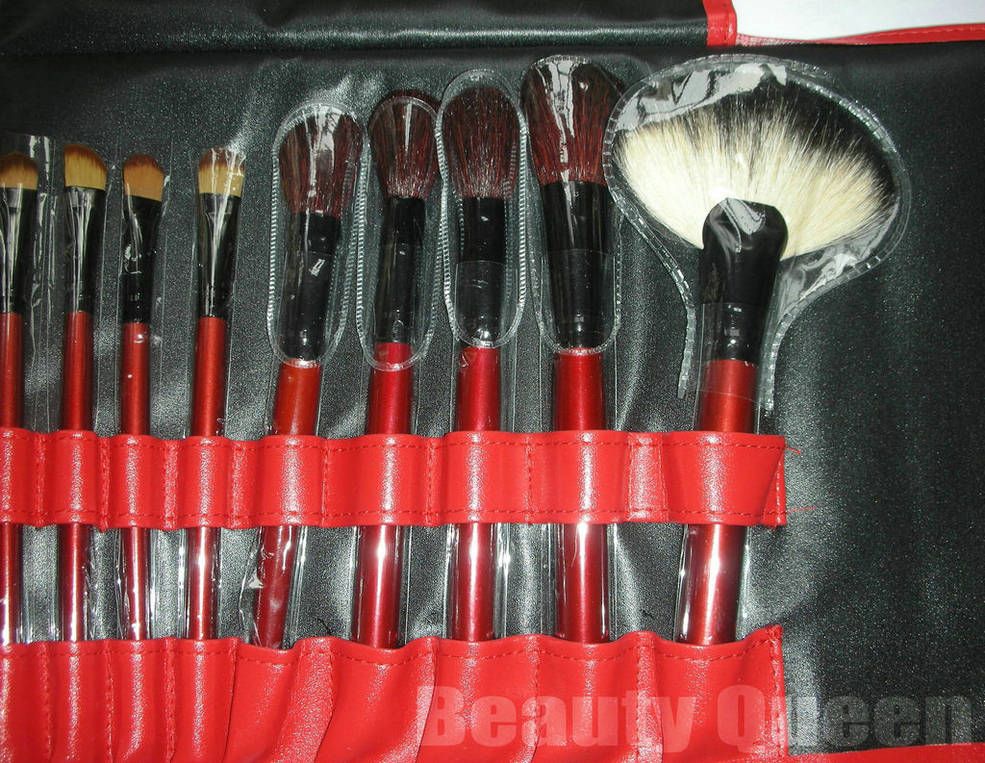 Escovas profissionais da composição bolsa Cosmetic Set alta qualidade CABRA cabelo vermelho Bag Couro NOVO
