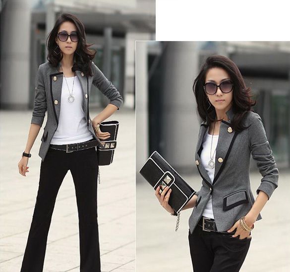 Chic Suit Jacket Womens Girls OL Pattern Double Breasted Luxury Winter ...