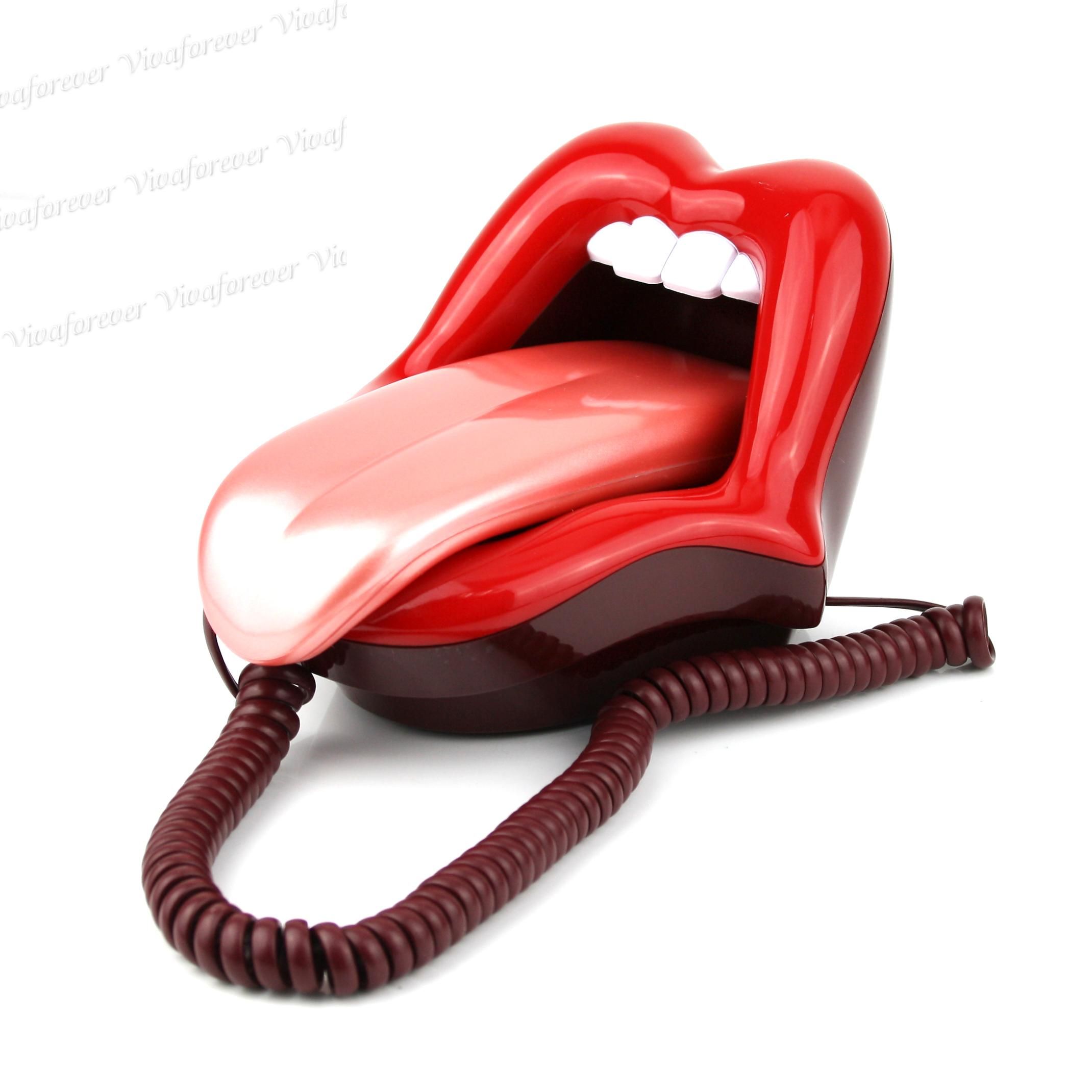 Cute Super Red Lip Tongue Mouth Shape Landline Corded Novelty Telephone
