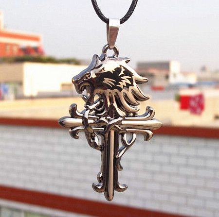 New Vintage Leather Cord Titanium Stainless Steel lion head Cross Pendant Necklace Men Fashion xmas gifts 