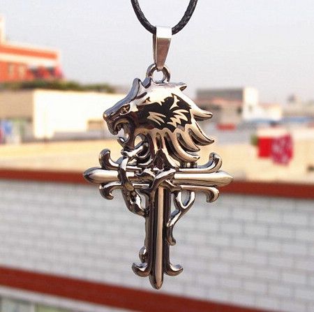 Nowy Vintage Skórzany przewód Titanium Ze Stali Nierdzewnej Lion Head Cross Wisiorek Naszyjnik Mężczyźni Moda Xmas Gifts 10szt