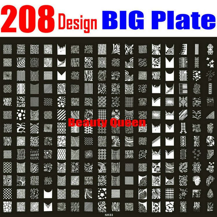 208 Designs LARGE Stamping Plate Nail Art Français Full XXL Stamp Image Template Imprimer Pochoir # NK03
