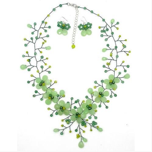 Nuovo Arrivo Amazing Green Aventurine Jade Giada Perle di cristallo perline collana gioielli orecchini set di gioielli set 19inch