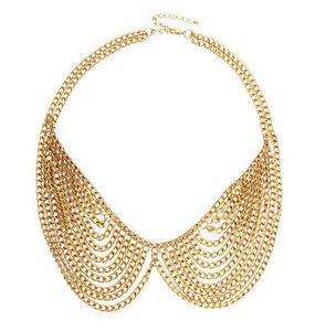 Avrupa basit tarzı altın kaplama metal zincir püskül yaka çift zincirli kolye kadınlar elbise güzel mücevher