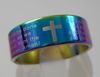 25pcs English Lord's prayer Cross rings Mens RAINBOW stainless steel Jewelry lots FREE SHIPPING