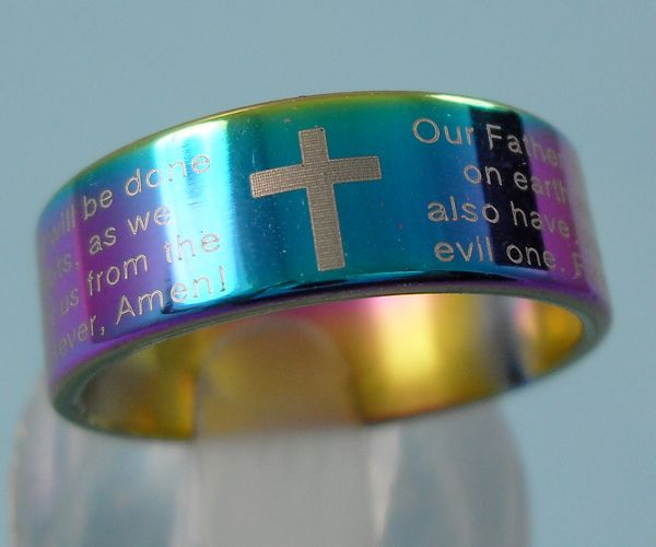 25 stks Engelse Lord's Prayer Cross Rings Mens Rainbow Rvs Sieraden Kavels Gratis verzending