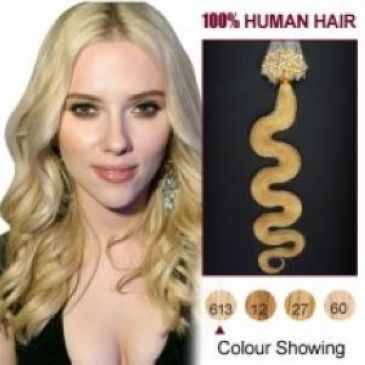 16 "- 24" # 613 Wavy Micro Ring Loop Hårförlängningar 1g / s 100s / Lot Blond Human Hair Body Wave DHL Gratis Shpping