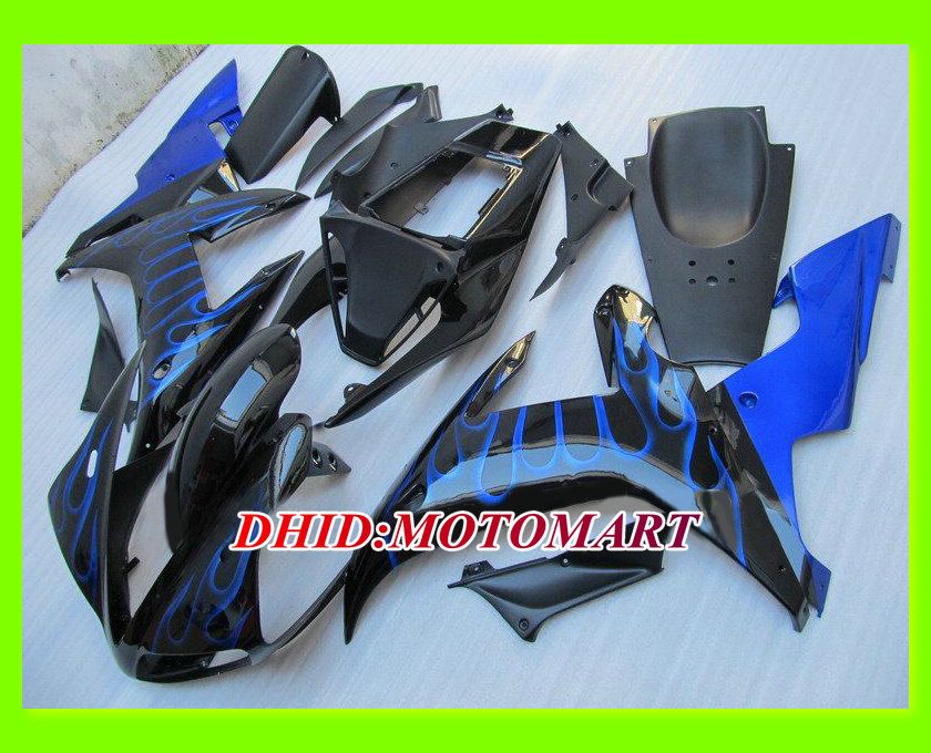 Blue flames black fairings set for YAMAHA YZFR1 02 03 YZF R1 2002 2003 YZF-R1 02-03 r1 custom accepted