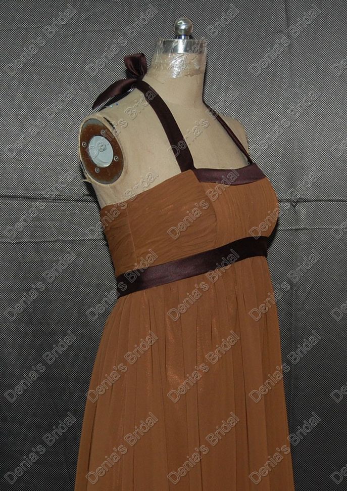 Mousseline de soie Halter Vintage Brown demoiselles d'honneur robes avec élastique gaine Sash images réelles réelles DB131